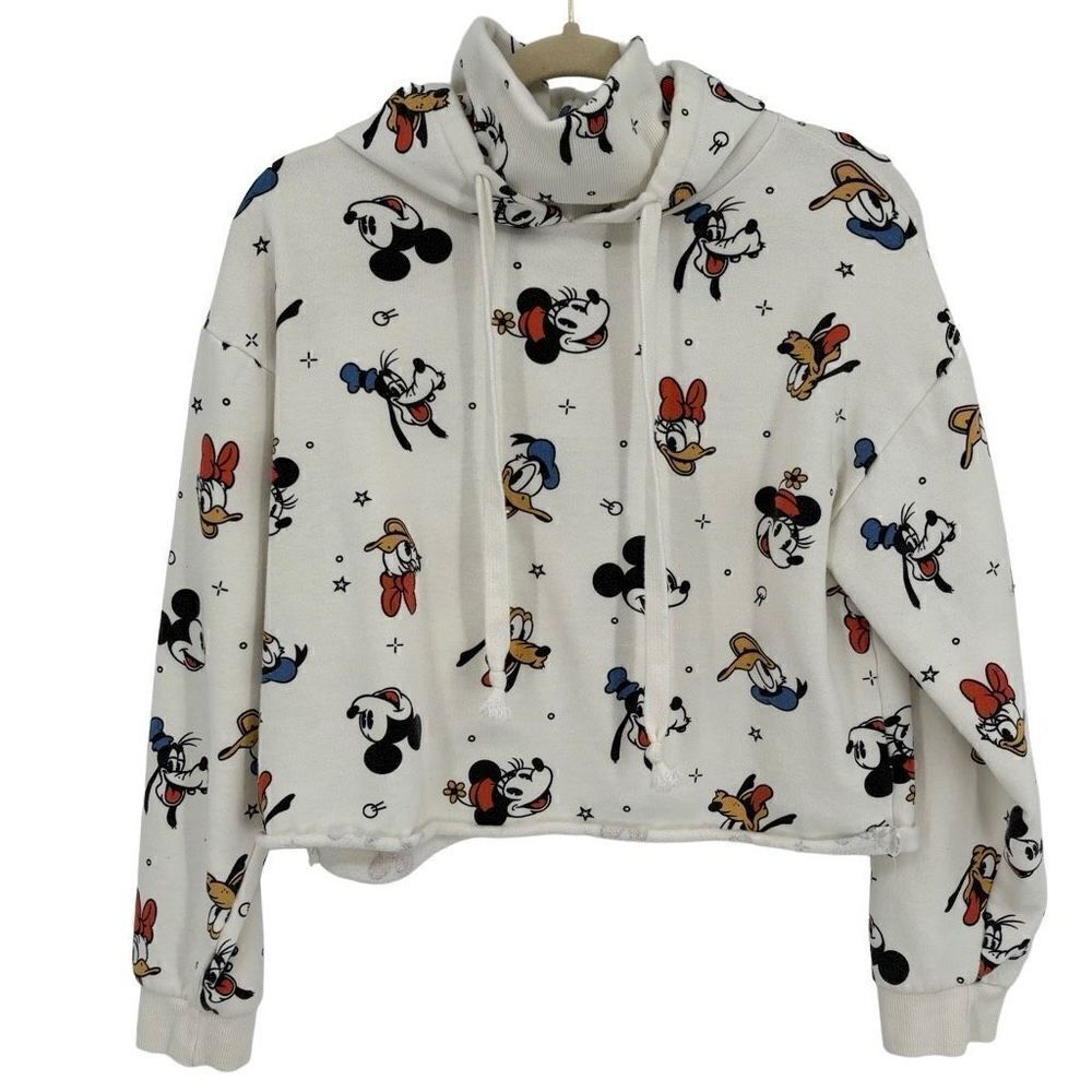 Disney Mickey Mouse &‎ Friends Cropped Turtleneck Hoodie Sweatshirt Medium - Picture 3 of 9